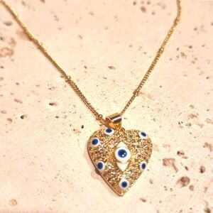 Evil eye heart layering necklace • Gold Plated • NWOT